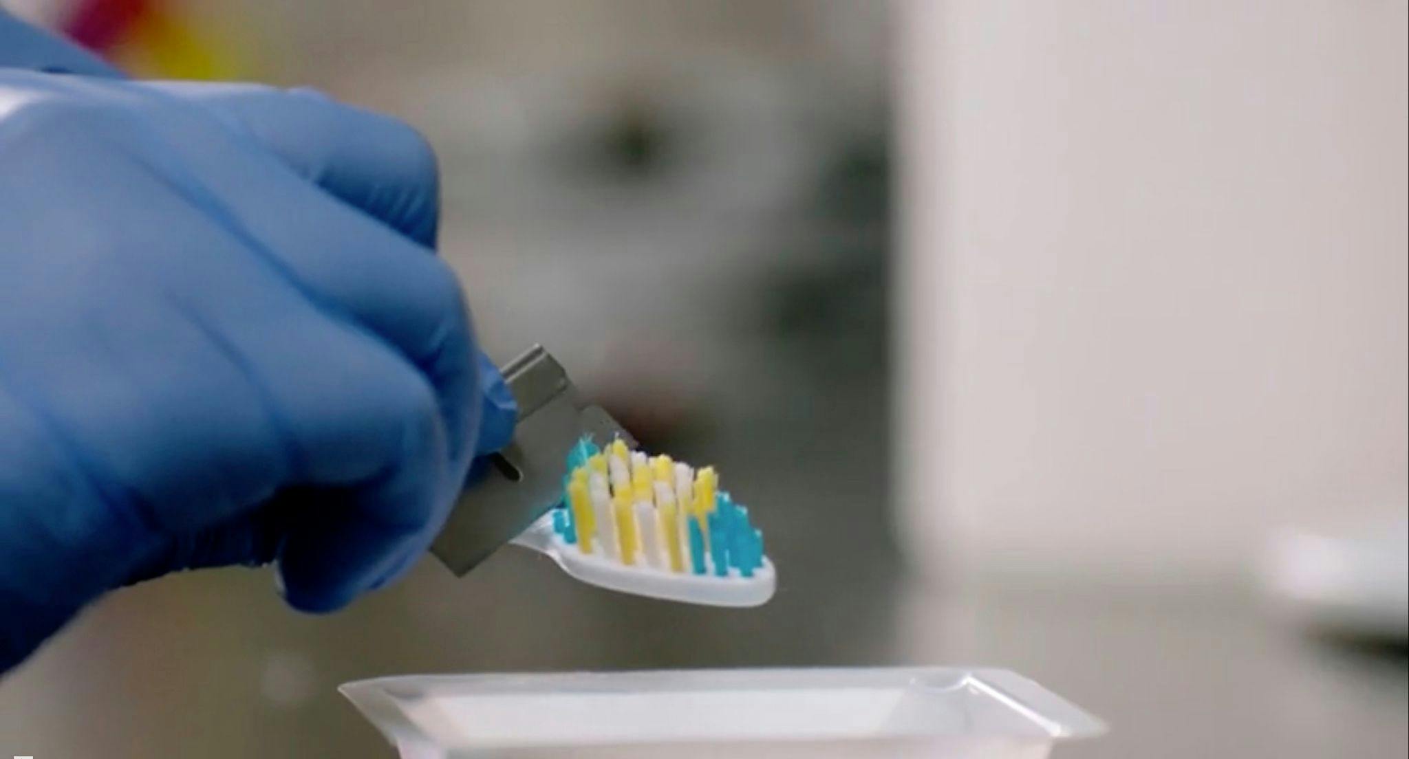 NU study on toothbrushes and microbes.