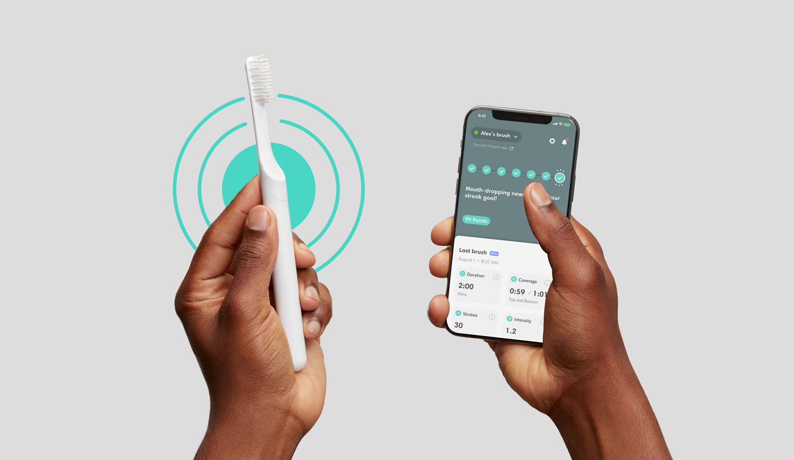 The quip Smart Brush and Smart Motor help remind and track your brushing routine. 
