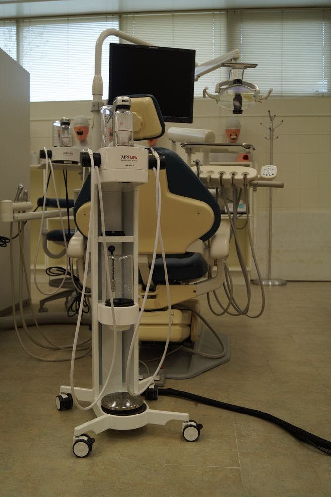 The CCCC Dental Clinic owns 7 AIRFLOW Prophylaxis Master units on carts.