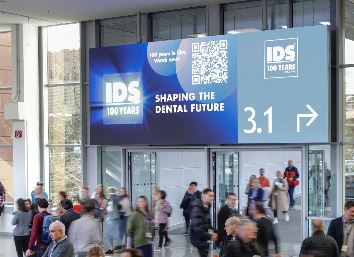 Attendees move through the hallways during the 2023 International Dental Show in Cologne Germany