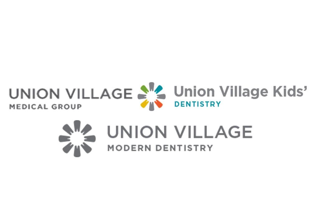 Union Village Medical Group, Union Village Kids' Dentistry, and Union Village Modern Dentistry logos on white background