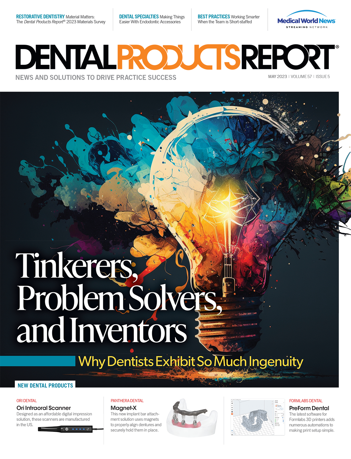 Dental Products Report May 2023 issue cover – Tinkerers, Problem Solvers, and Inventors