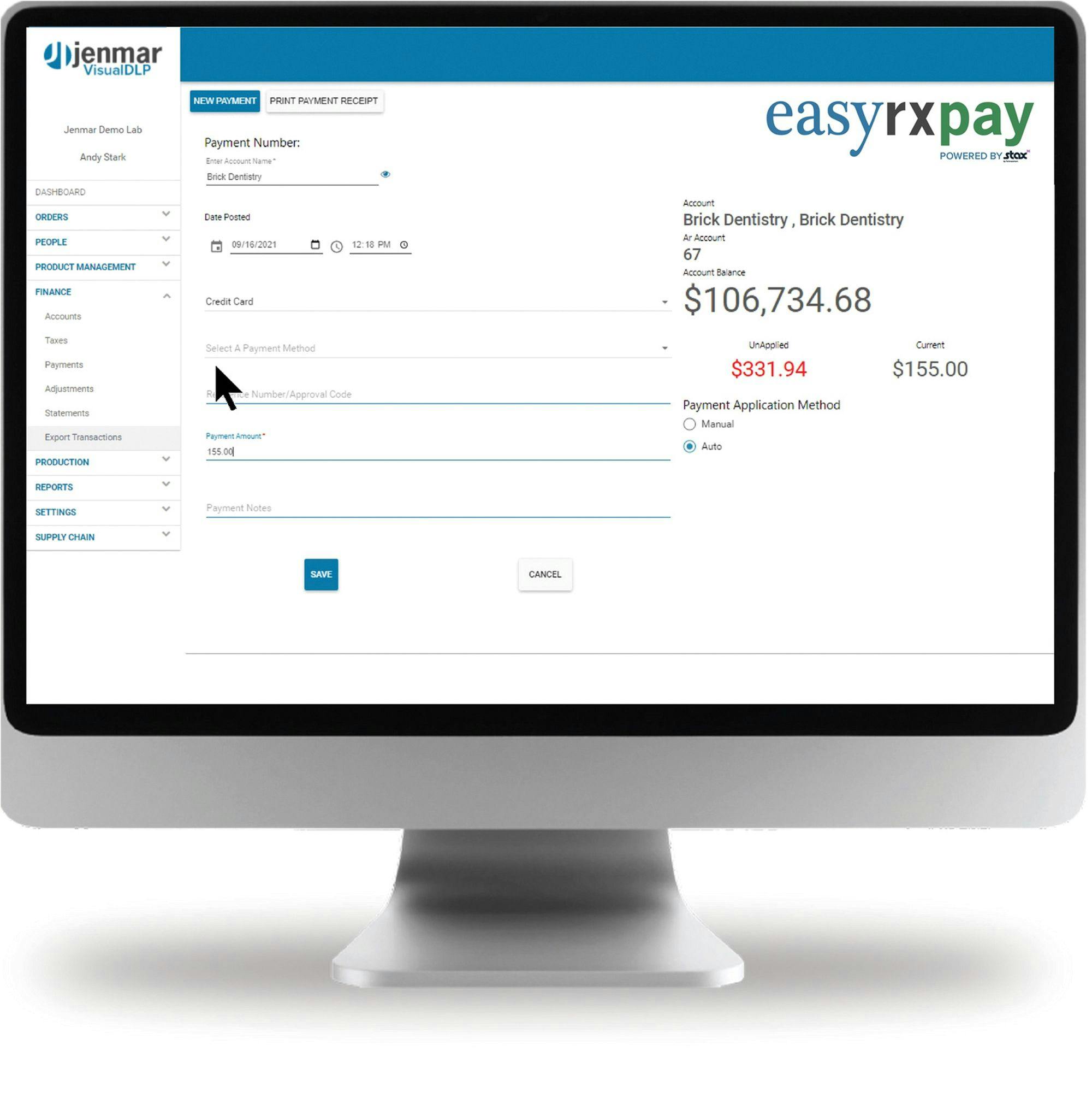The EasyRX Pay solution is designed to offer payment options between lab and organization safely and conveniently while streamlining operations. EasyRX Pay will offer dental labs integrated electronic payments and other benefits, including a streamlined experience with digital payments integrated directly into the Jenmar VisualDLP platform.