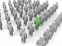 Image of a crowd of gray people with one green person standing out