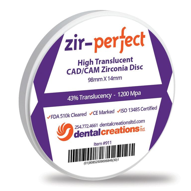 Zir-Perfect High Translucent CAD/CAM Zirconia Disc from Dental Creations