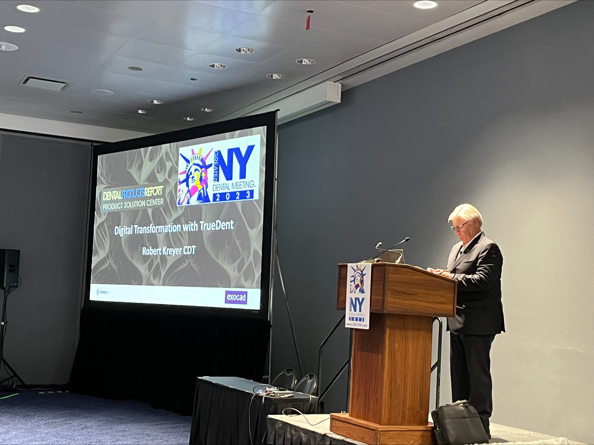 Robert Kreyer, CDT, presents at the Products Solution Center during the 2023 Greater New York Dental Meeting. 