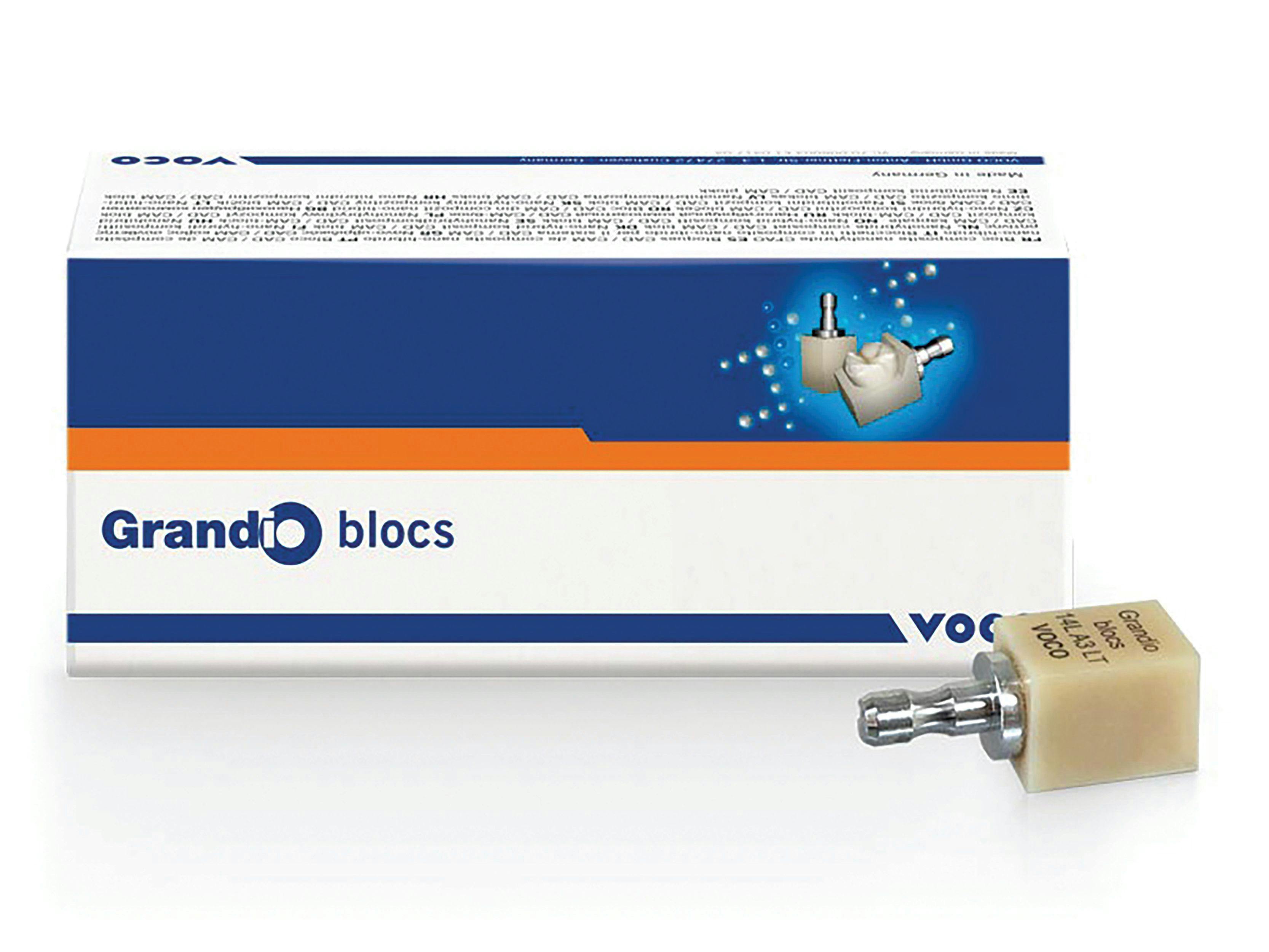 VOCO’s Grandio blocs nano-ceramic hybrid CAD/CAM blocks. 