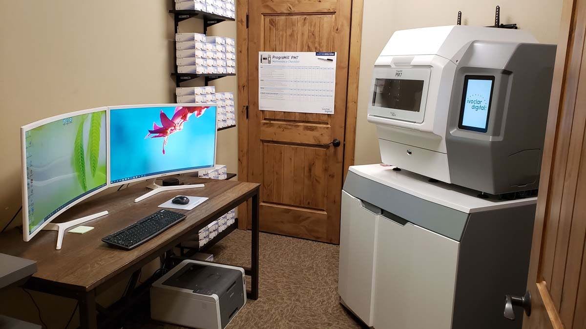 The PrograMill PM7 from Ivoclar set up at Hatch Dental Lab.