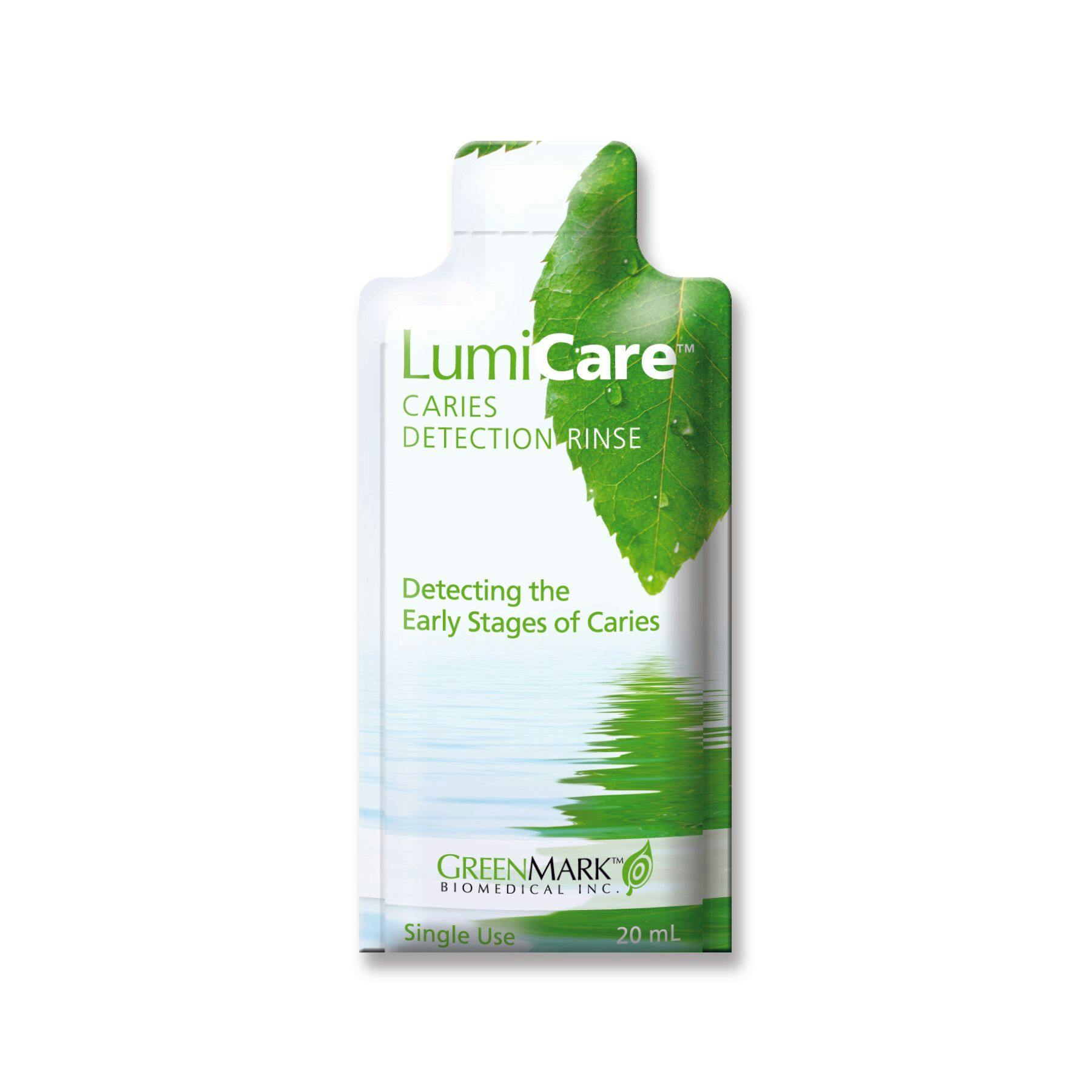 LumiCare™ Caries Detection Rinse single-use pouch.