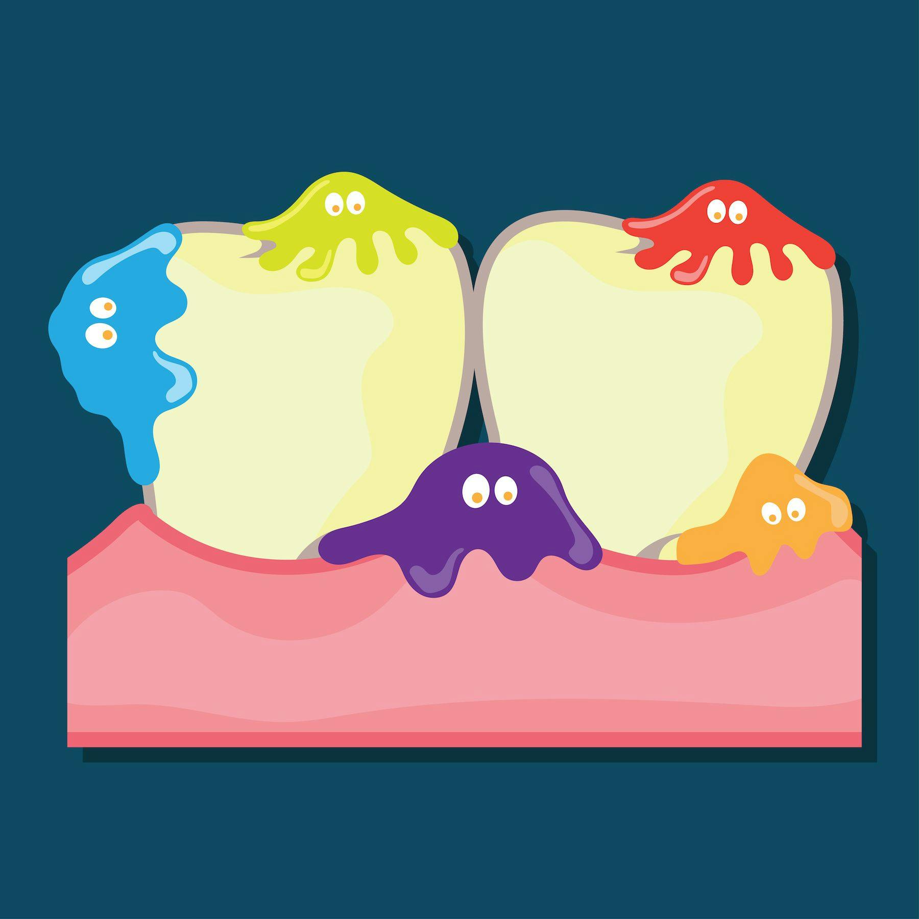 Setting Site on Biofilm - illustration of teeth covered in microbes. | Image Credit: © Sultan / stock.adobe.com