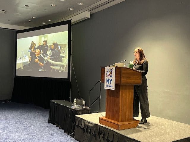 Hope Slowik presents on NexHealth Forms from NexHealth at the Dental Products Report Product Showcase Theater at the 2023 Greater New York Dental Meeting. 