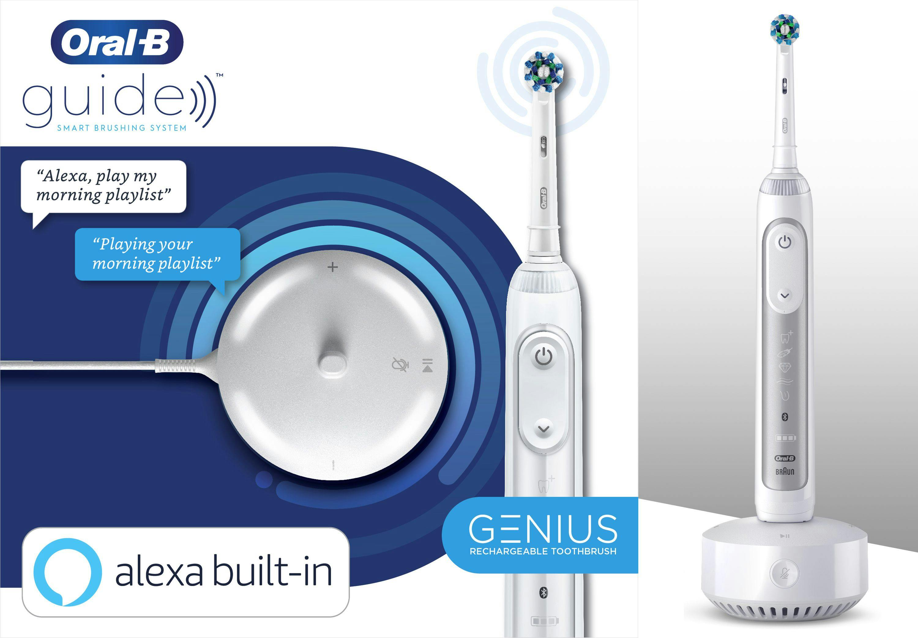 The new Oral-B Guide features Amazon Alexa Built-in Powers.